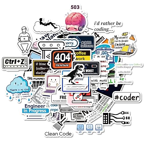 50Pcs Programming Stickers Pack, Waterproof Funny Decal for Programmers, Developers,