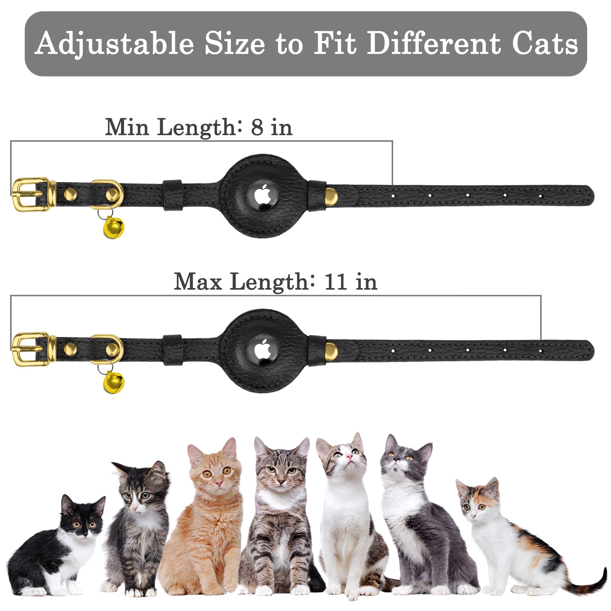 OOPSDOGGY Cat Collar with Bell for AirTag, Non Breakaway Leather Kitten Collar with Apple Air Tag Holder - Image 4