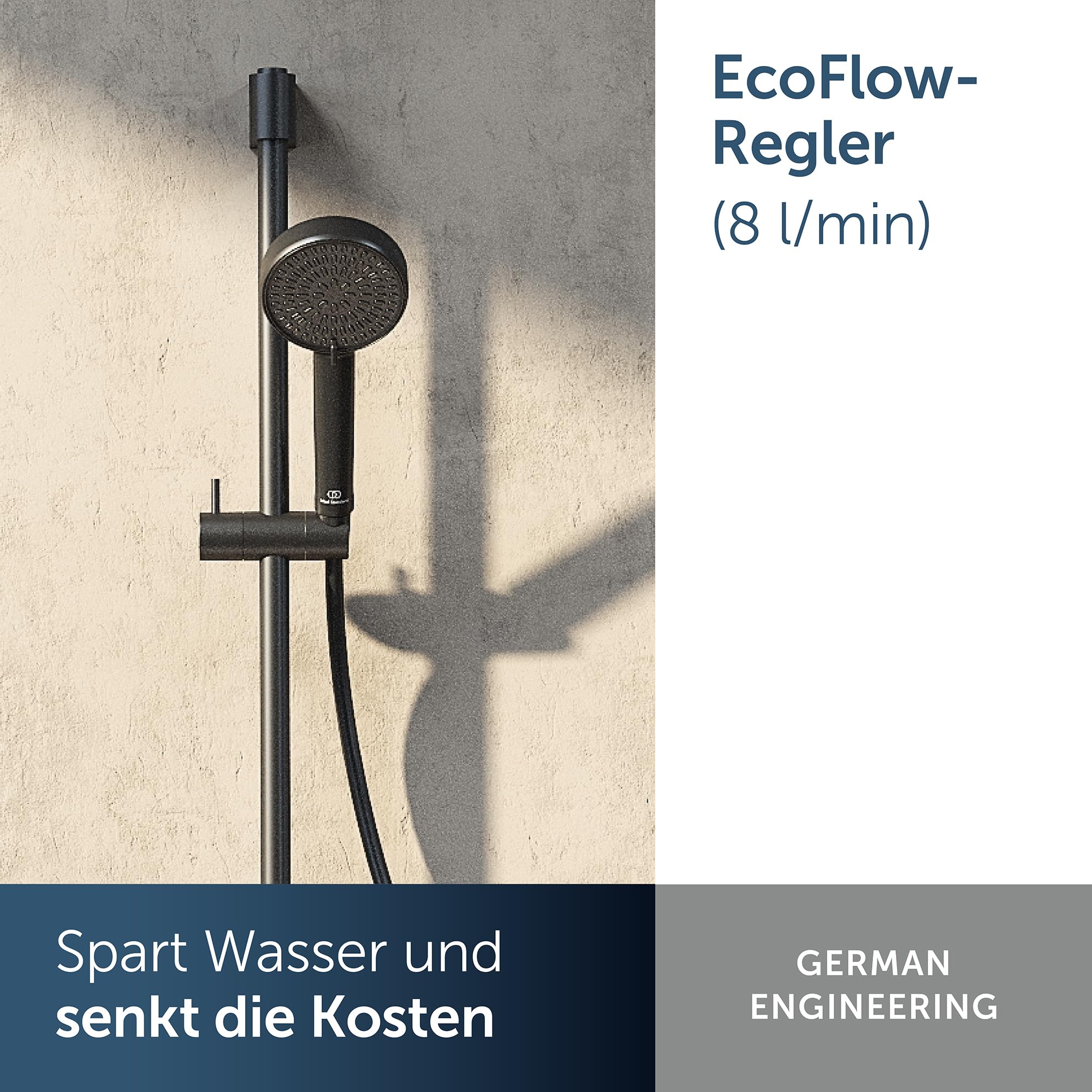 Ideal Standard Alero RENO Duschset mit 640 mm Brausestange – Schwarz Matt | Wassersparende Brausekombination mit 640 mm Stange, Brause mit zwei Strahlarten, Idealflex-Duschschlauch 1750 mm, BE178XG