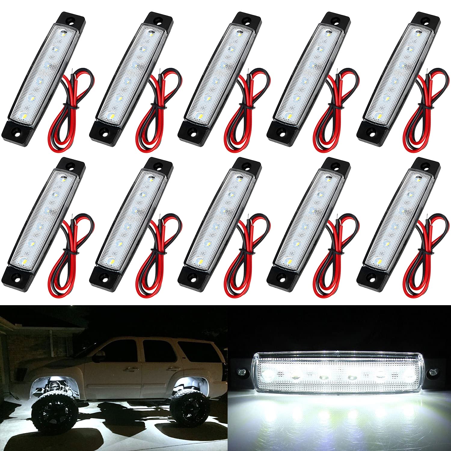 10X Led Rock Lights, Strip Lights, Wheel Well Lights, Waterproof Exterior Interior Lights, Led Underglow Kit for Golf Cart, Jeep Wrangler, RZR, Offroad, Truck, RV, UTV, ATV, Ford, Snowmobile (White)