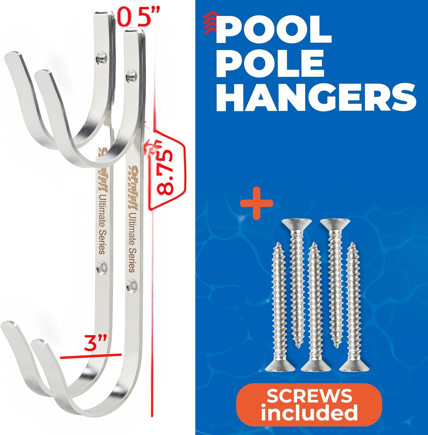 ProTuff Pool Pole Hanger Set – 4 Pack – Unconditional 490 Promise – 3X Stronger Stainless Steel Hooks – Rust-Proof, UV-Resistant, Easy Install on Fence, Wall, Deck for Poles, Nets & Skimmers