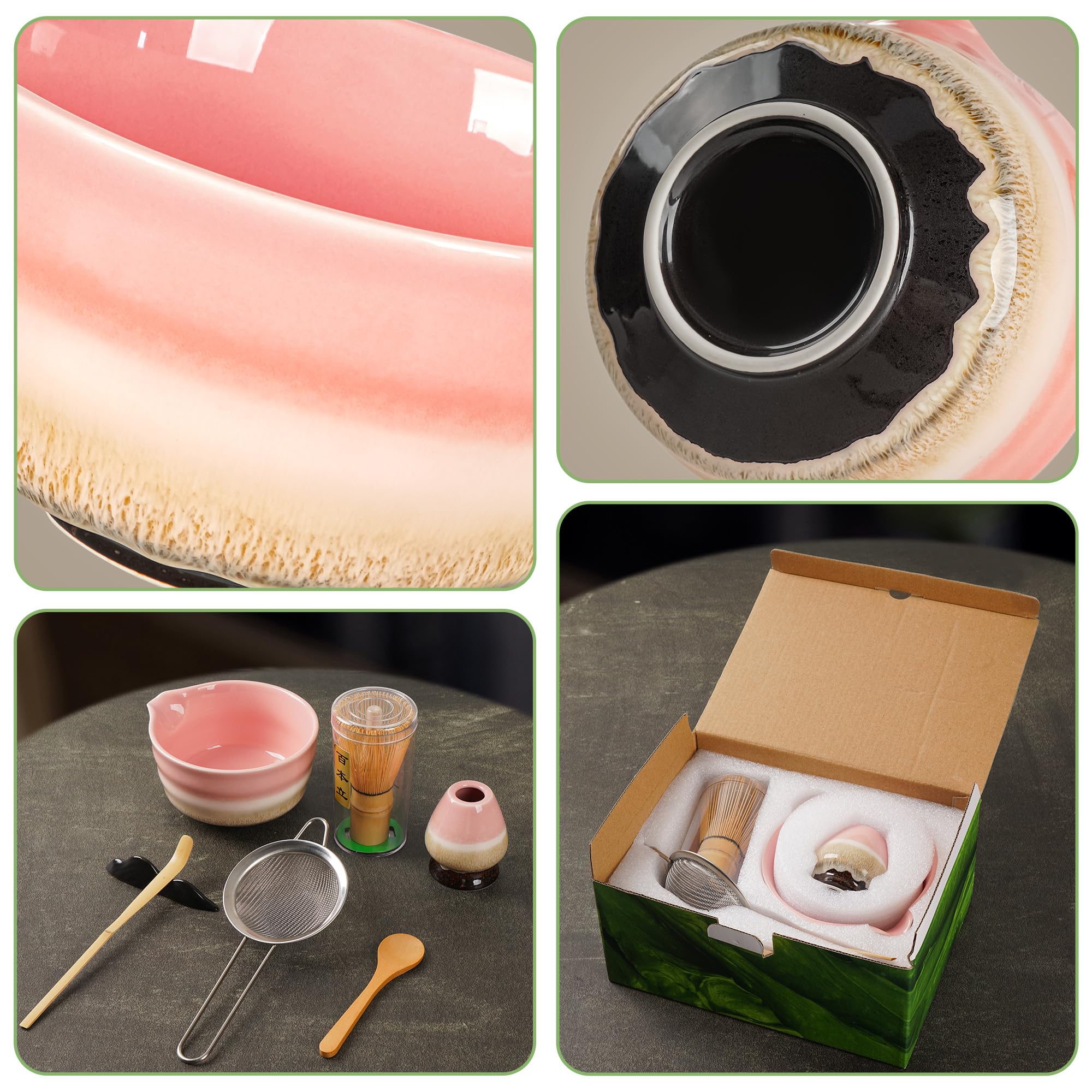 Matcha Kit para Principiantes - Set de 7 Piezas Incluye: Tazón (Chawan), Batidor de Bambú (Chasen), Cuchara, Tamiz, Soportes y Base - Kit de Té Matcha Artesanal