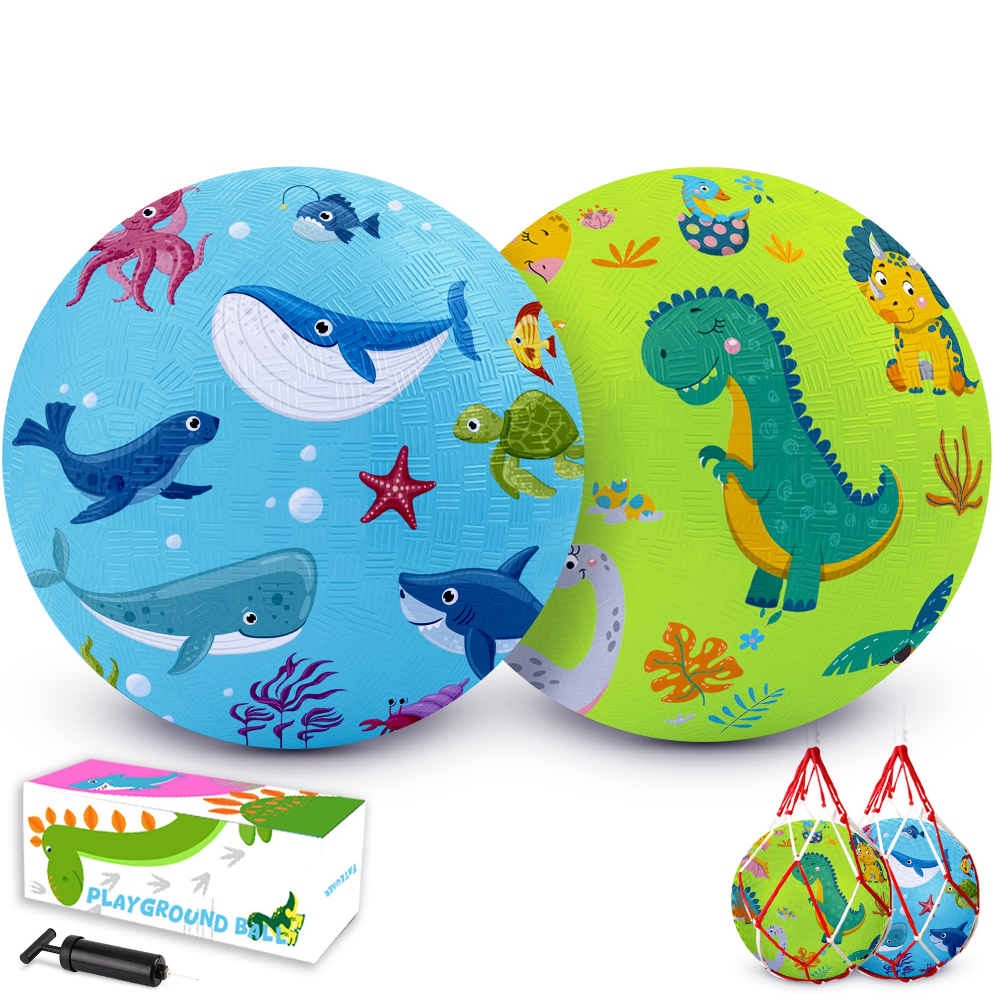 Juego de 2 bolas de kickball de dibujos animados, bolas de juego para niños de 8.5 pulgadas, bolas rebotantes para niños a partir de 3 años, pelotas de dodgets, incluye bomba y bolsa de