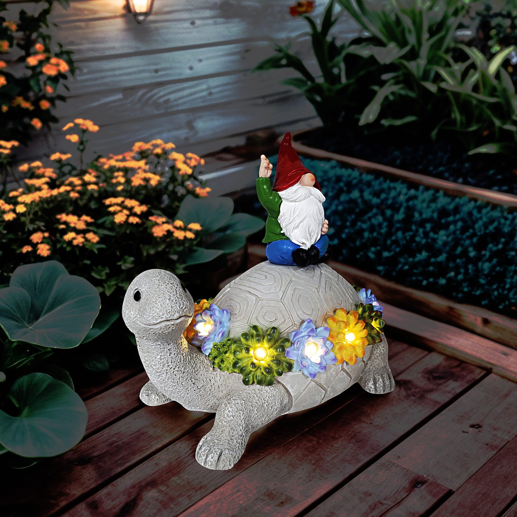 Gnomo Nascondi una chiave all'esterno Tartaruga Decorazione da giardino Statue per nascondere chiavi all'aperto Decorazioni divertenti per cortile, patio, prato, statuetta solare con ornamenti