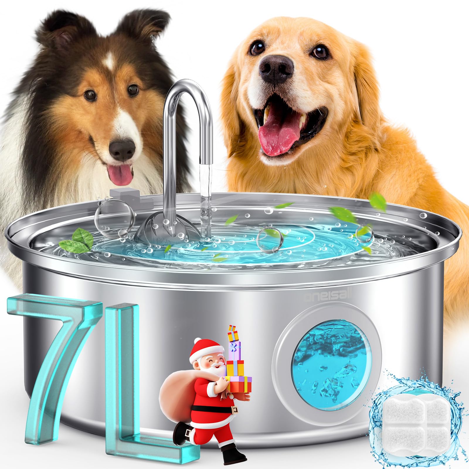Photo 1 of oneisall Dog Water Fountain, 7L/230oz/1.8G Quiet Dog Fountain Water Bowl, Stainless Steel Dog Water Fountain with Visual Water Level&Triple Filtration for Large Medium Small Breed Dogs Pets