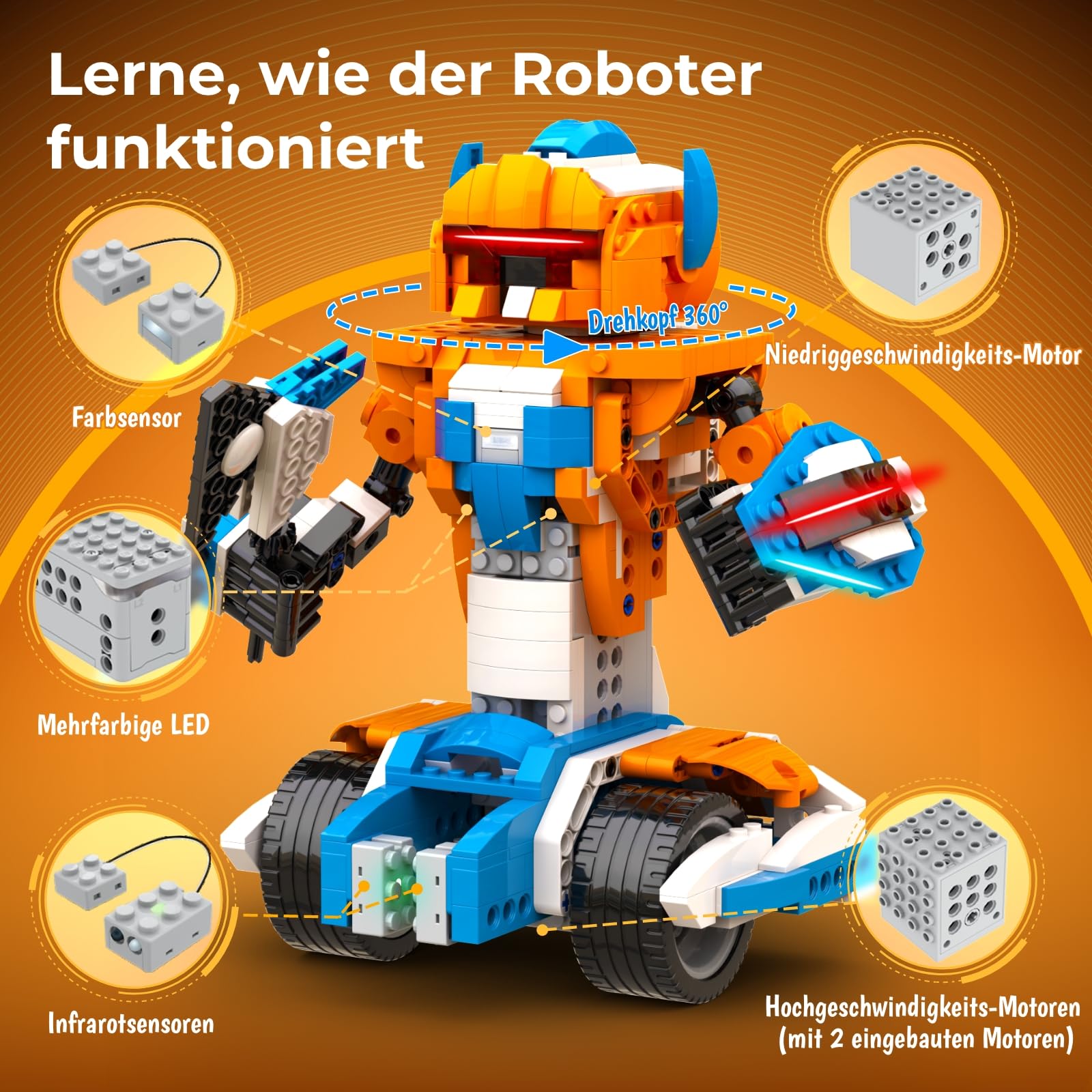 Apitor Robot X, Roboter-Set, STEM-Spielzeug für Kinder, 12-in-1, App-gesteuertes DIY-Bildungs-Codierspielzeug, Programmierbausatz, Jungen und Mädchen ab 8 Jahren(600 Teile)