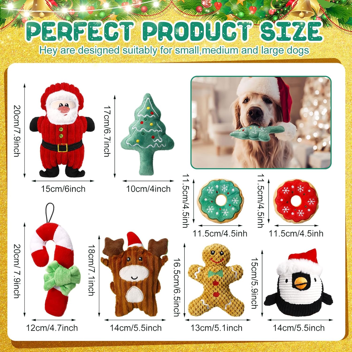 8 Pack Christmas Dog Toys Durable Squeaky Dog Toys for Puppy Christmas Interactive Stuffed Animal Plush Chew Toys with Squeaker for Small Medium Large Dogs Teeth Cleaning