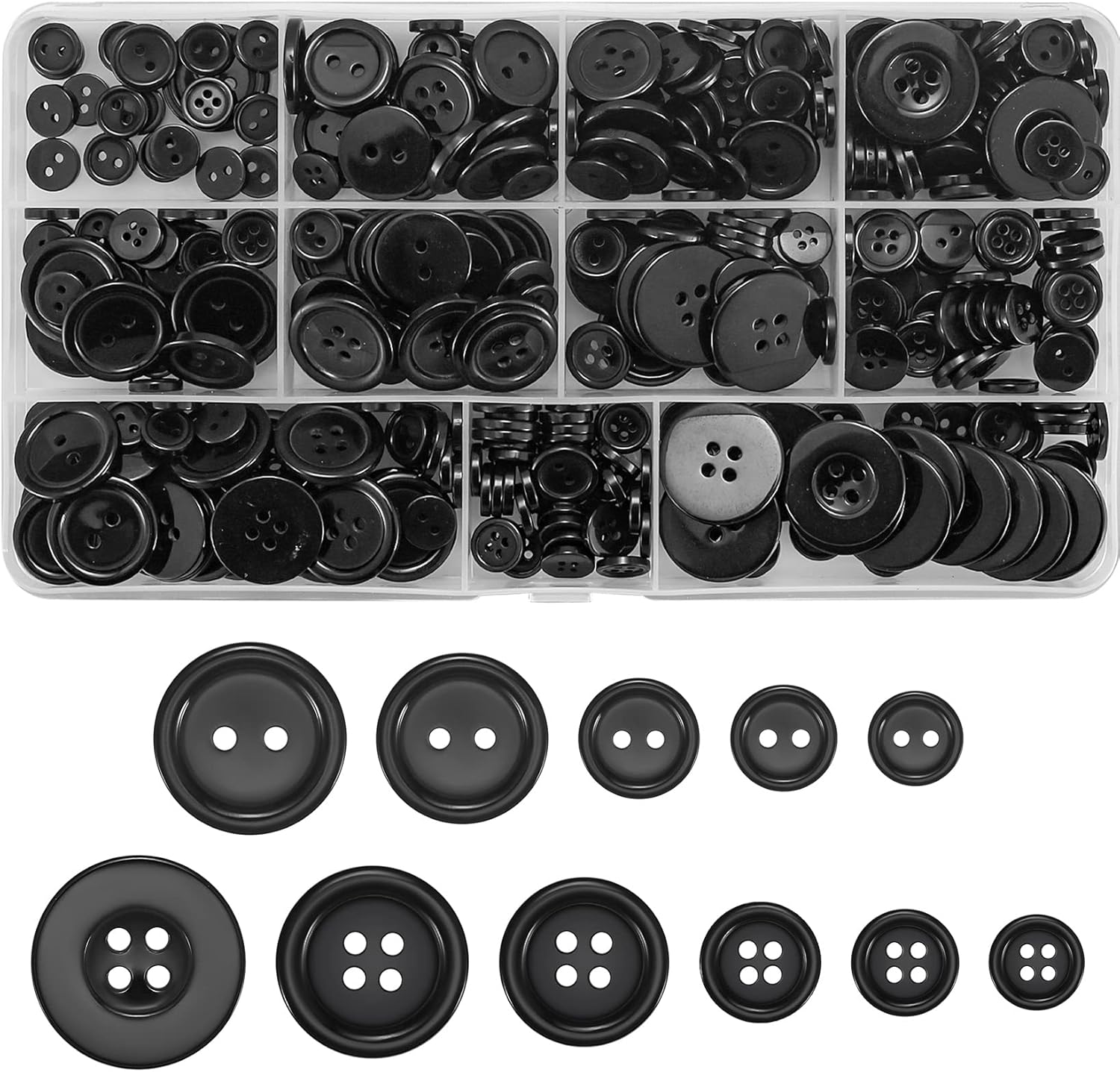 Kigniote 388 Pcs Black Resin Buttons Round Sewing Buttons Shirt Buttons