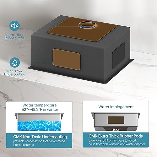 Miniatura 8 de Gaomasck Fregadero de bar, fregadero de cocina pequeño de 10 x 17 pulgadas, fregadero de acero inoxidable de calibre 16, fregadero de cocina de un