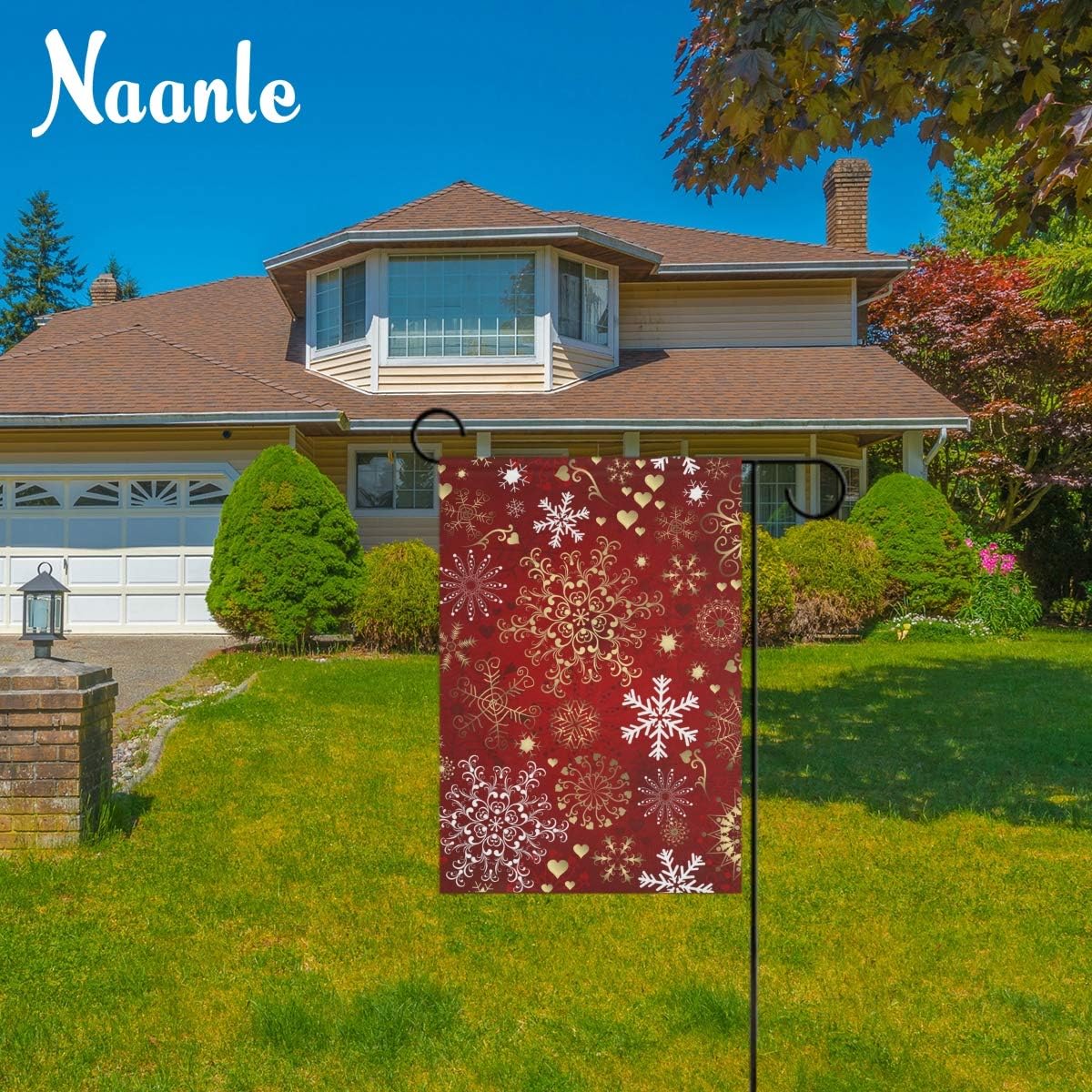 Naanle Christmas Snowflake Double Sided Polyester Garden Flag 12 X 18 Inches, Winter Christmas Holiday Decorative Flag for Party Yard Home Decor