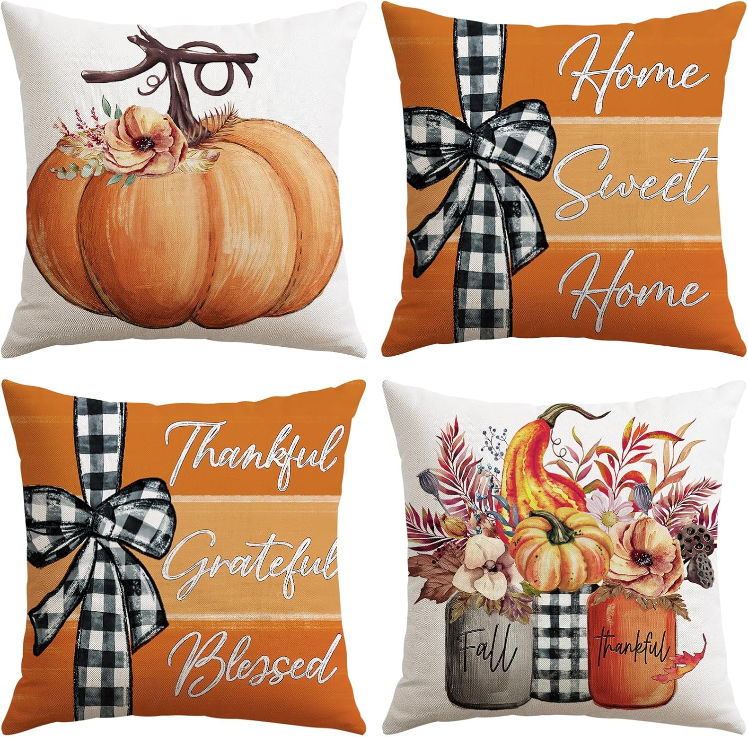 Artscope Fall Decorative Throw Pillow Covers 18×18 Inch Set of 4 Fall Gifts for Home Decor, Autumn Pumpkin Sweet Home Thankful Grateful Blessed Outdoor Farmhouse Pillow Cases for Sofa Couch-Orange Artscope Fall Decorative Throw Pillow Covers 18×18 Inch Set of 4 Fall Gifts for Home Decor, Autumn Pumpkin Sweet Home Thankful Grateful Blessed Outdoor Farmhouse Pillow Cases for Sofa Couch-Orange