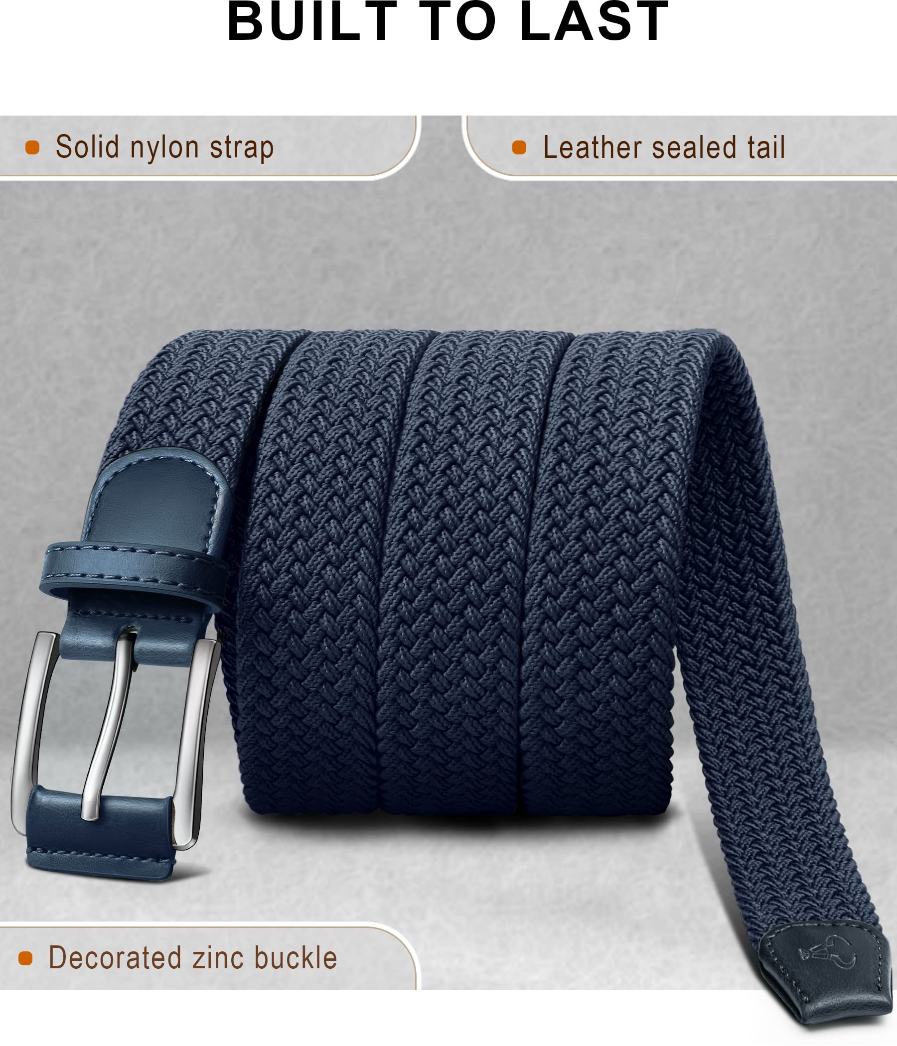 BULLIANT Cintura Uomo 2 Pezzi, Cinture Elastica Intrecciata con Fibbia in Lega di Zinco 35mm