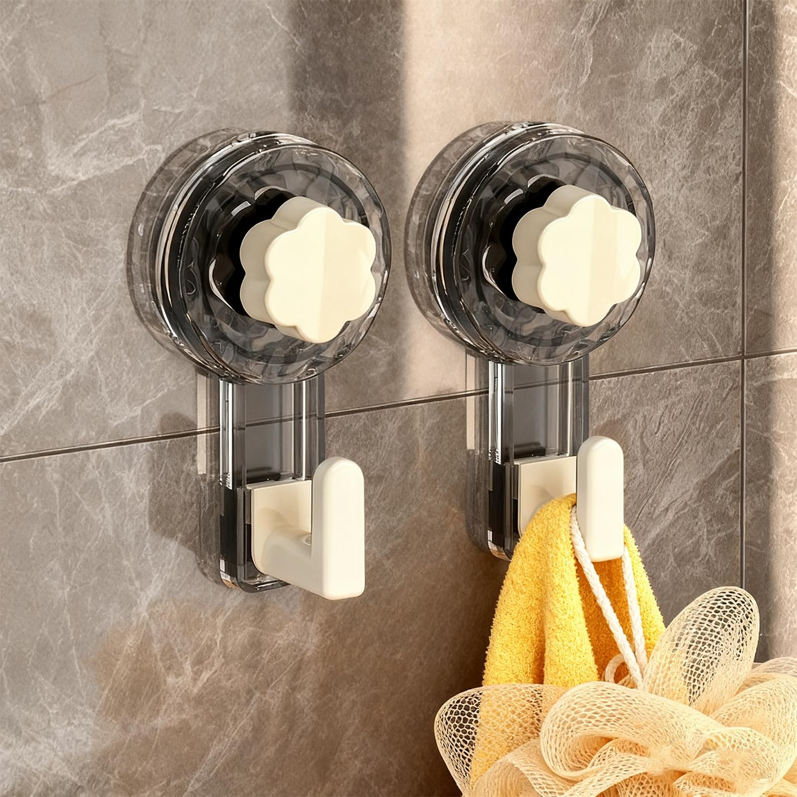 Getyjoe 4 Pezzi Ganci a Ventosa per Bagno Resistenti Carico 5KG Senza Foratura Gancio Ventosa Forte Impermeabili e Riutilizzabili per Superficie liscia (Per fissarlo, ruotare in senso orario