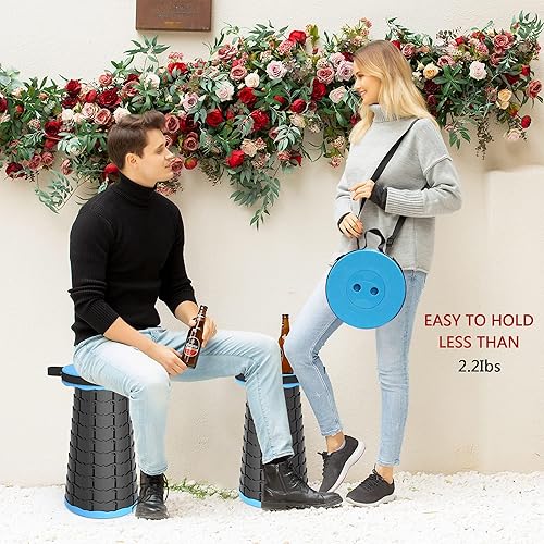 Miniatura 4 de ALEVMOOM Taburete de camping con cojín, taburete telescópico portátil, capacidad más resistente, 440 libras, taburete plegable retráctil, ajustable