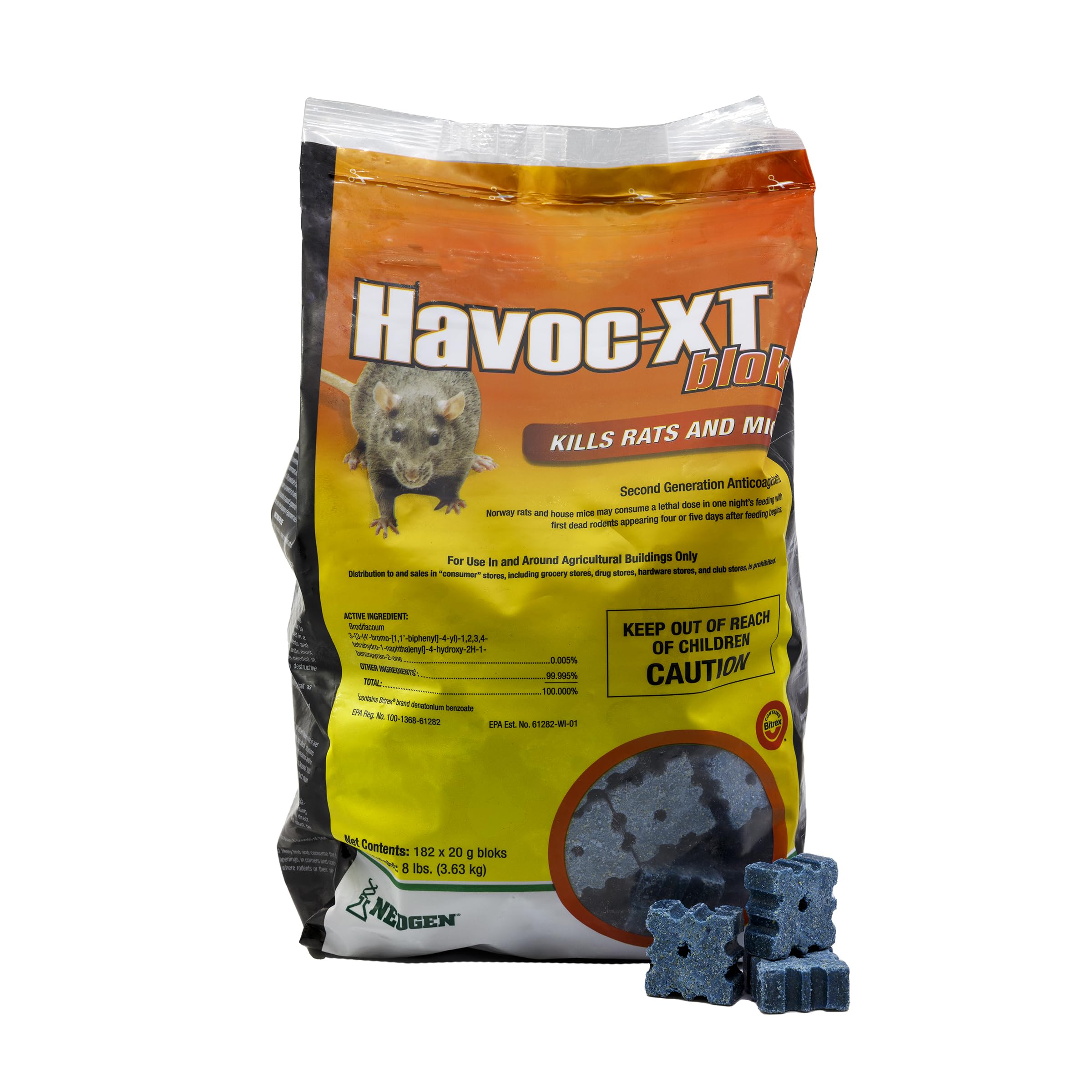 Amazon.com : Neogen RODENTICIDE Havoc XT Rat Bait Block Pouch, 8