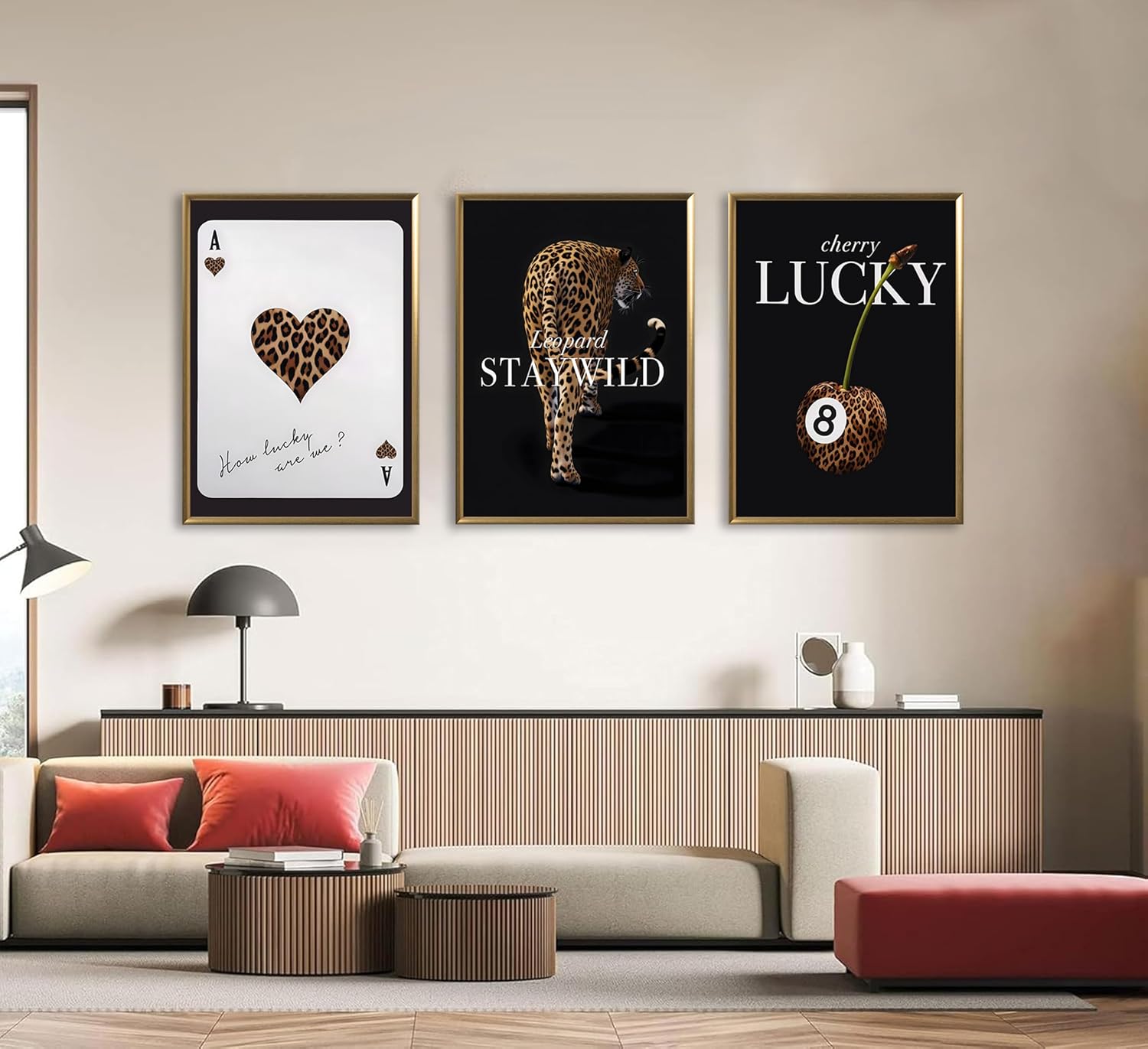 3pcs Fashion Leopard Prints Wall Art Preppy Style Poker Leopard Spade Ace Canvas Posters Lucky 8 Billiard Wall Decor Cheetah Print Painting Picture For Women Bedroom Living Room Bathroom Decor Unframed