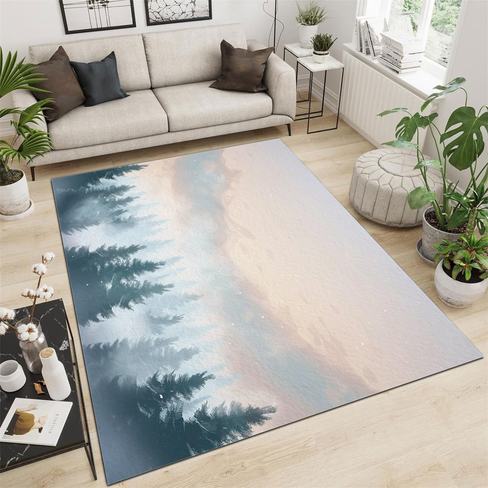 Dywan z motywem lasu cedrowego - miękki antypoślizgowy dywan mata podłogowa do salonu, biura, sypialni, jadalni, dywany dekoracyjne - 120 cm x 180 cm dywany