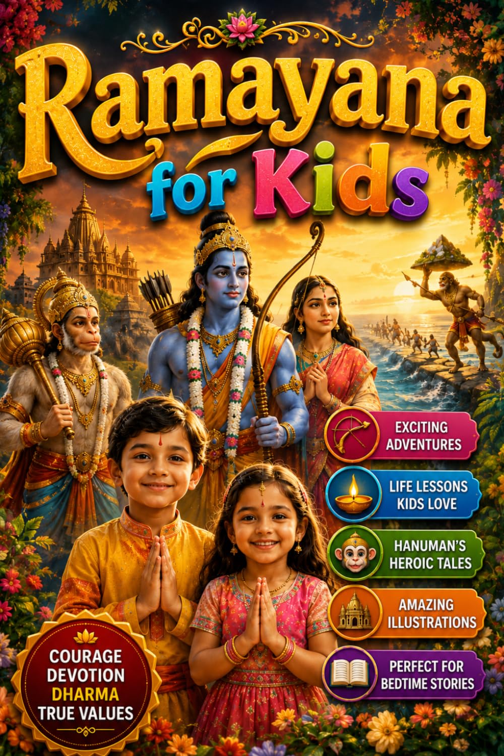 Ramayana for Kids: An Illustrated Hindu Epic for Children Featuring Rama, Sita, Hanuman, Ravana, Ayodhya, Lanka, Dharma, Courage, Devotion, Adventure, ... and Timeless Moral Tales for Young Readers