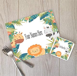 Custom Jungle Placemat and Coaster Set, Childrens Placemat, Lion Placemat, Giraffe Placemat, Placemat and Coaster Set, Childs Dinner Set