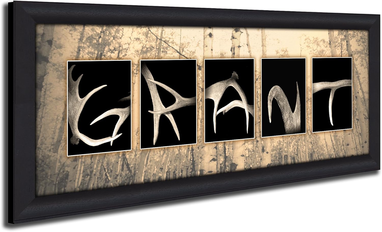 Personalized Antler Name Art - Lodge, cabin, man cave, decor. (Framed Canvas - 13.5 x 32.5)