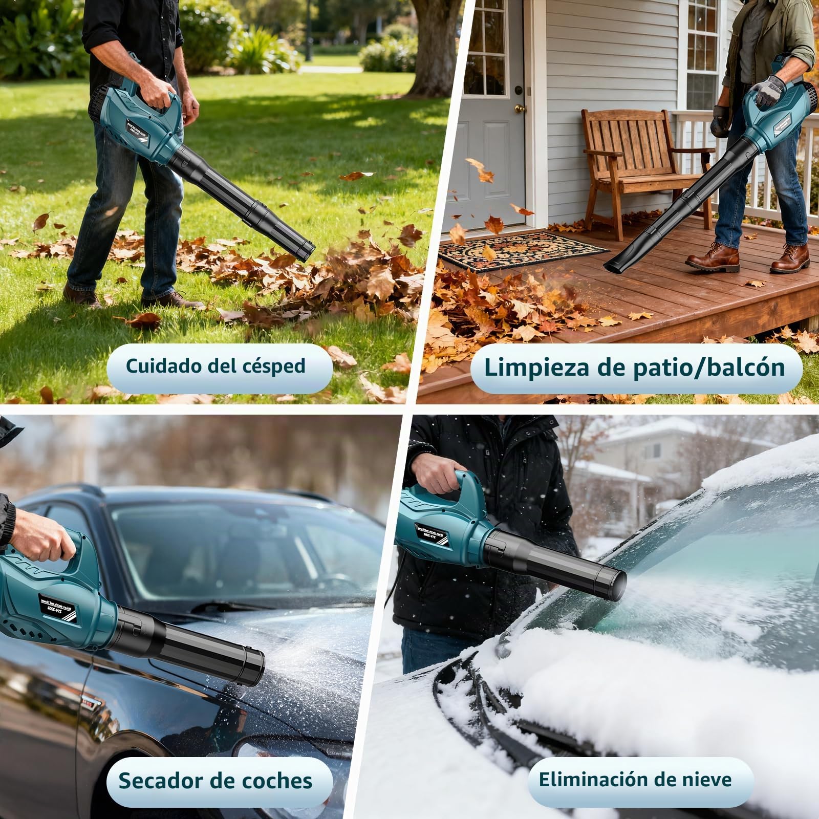 Soplador de Batería, Soplador de Hojas inalámbrico para Bosch 21 V, Motor Sin Escobillas, Velocidad Máxima 300 km/h, 3 Secciones de boquillas, 6 Velocidades Variables (Sin Batería)
