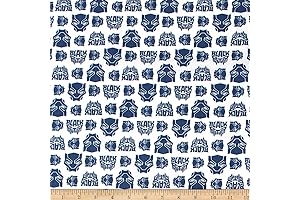 Eugene Textiles Camelot Marvel Heroes Black Panther Logo Toss Blue Fabric