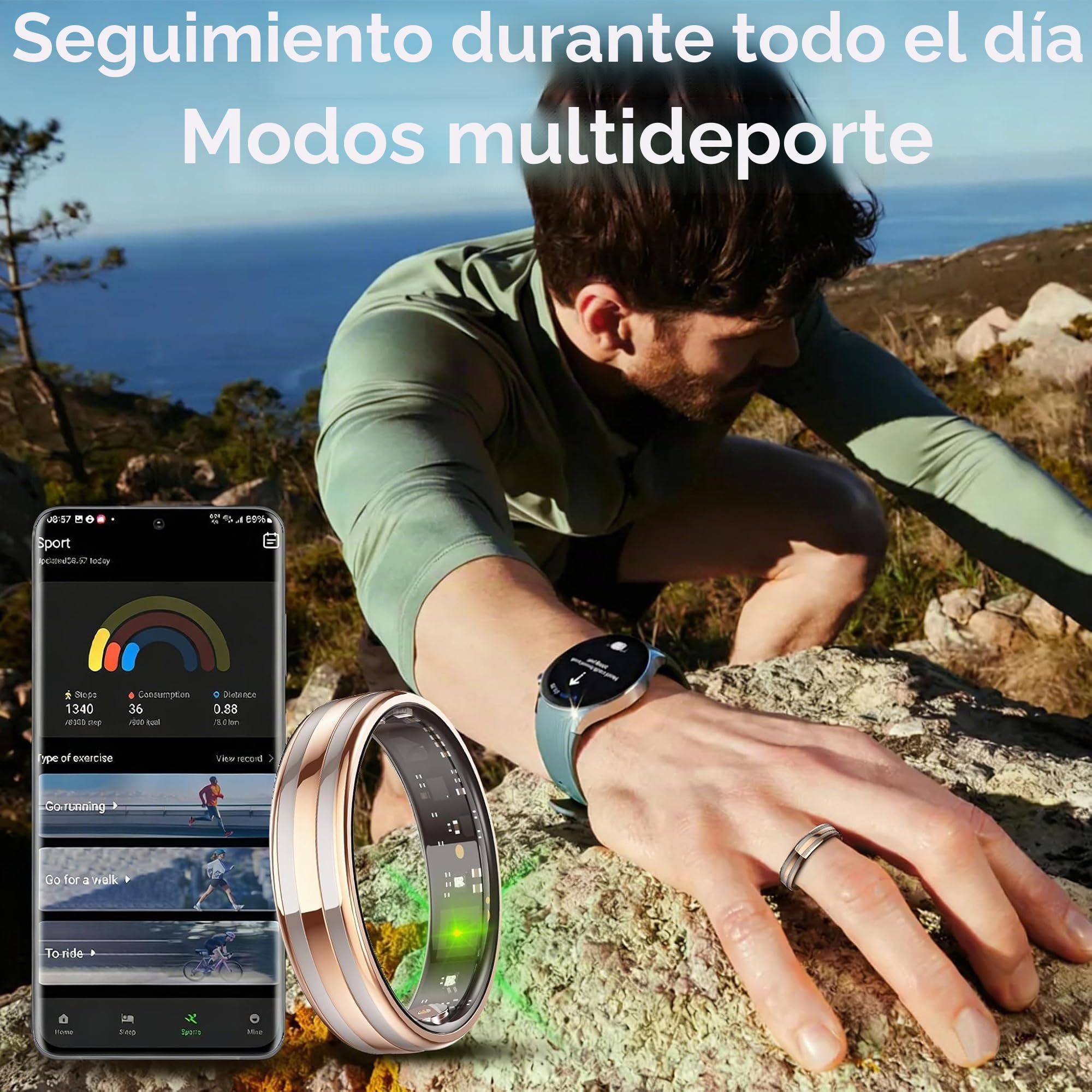 findtime Anillo inteligente ultra estrecho delgado para fitness, monitor de frecuencia cardíaca, rastreador de sueño, oxígeno en sangre, contador de pasos, podómetro, impermeable, anillos inteligentes