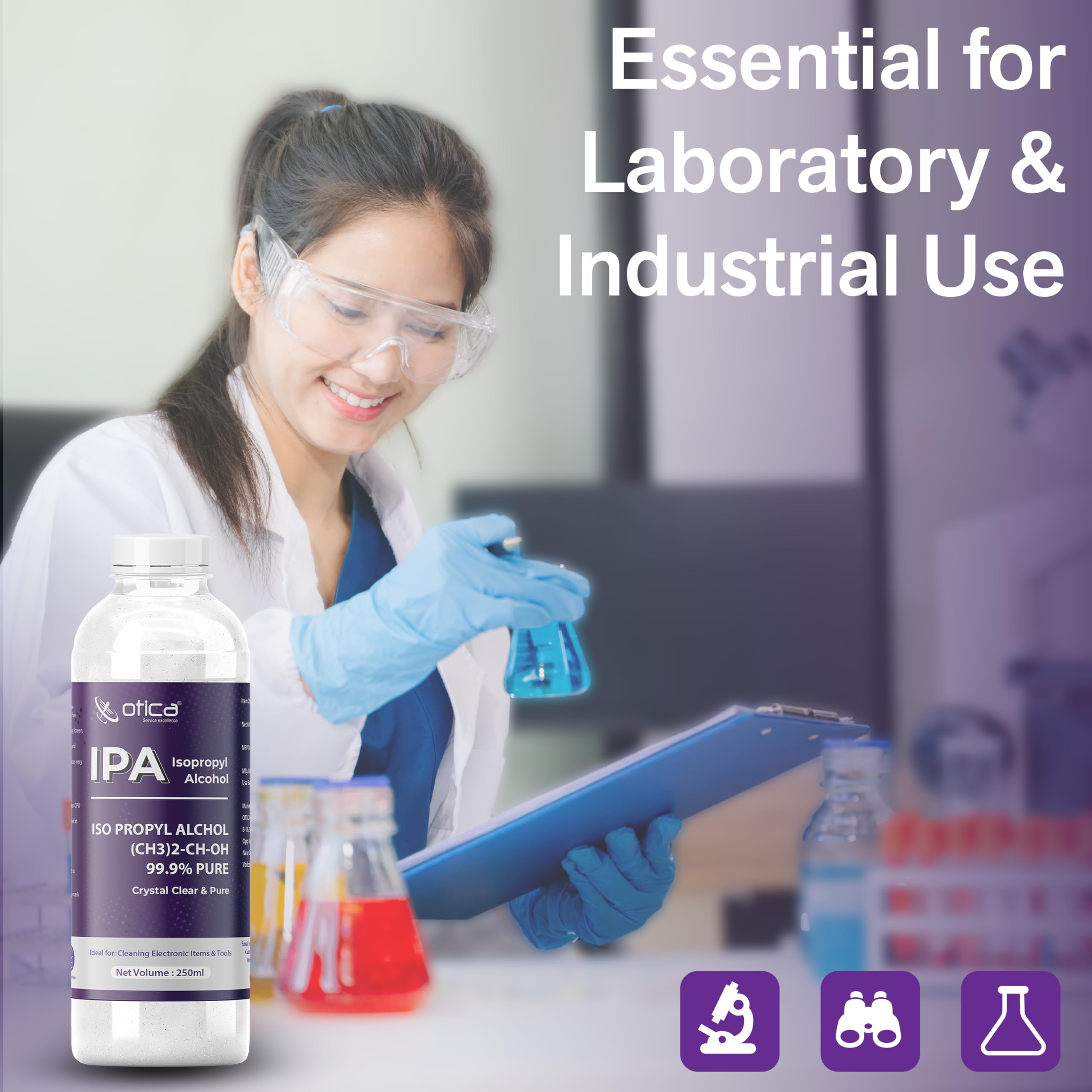 OTICA 99% Isopropyl Alcohol (IPA) | Pure Rubbing Isopropanol for Cleaning Electronics, Surfaces, Medical, Technical Use, Glass, De-icer, Painting & More | Pure without mixing (250 ml (Pack of 1)) - Image 6 thumbnail