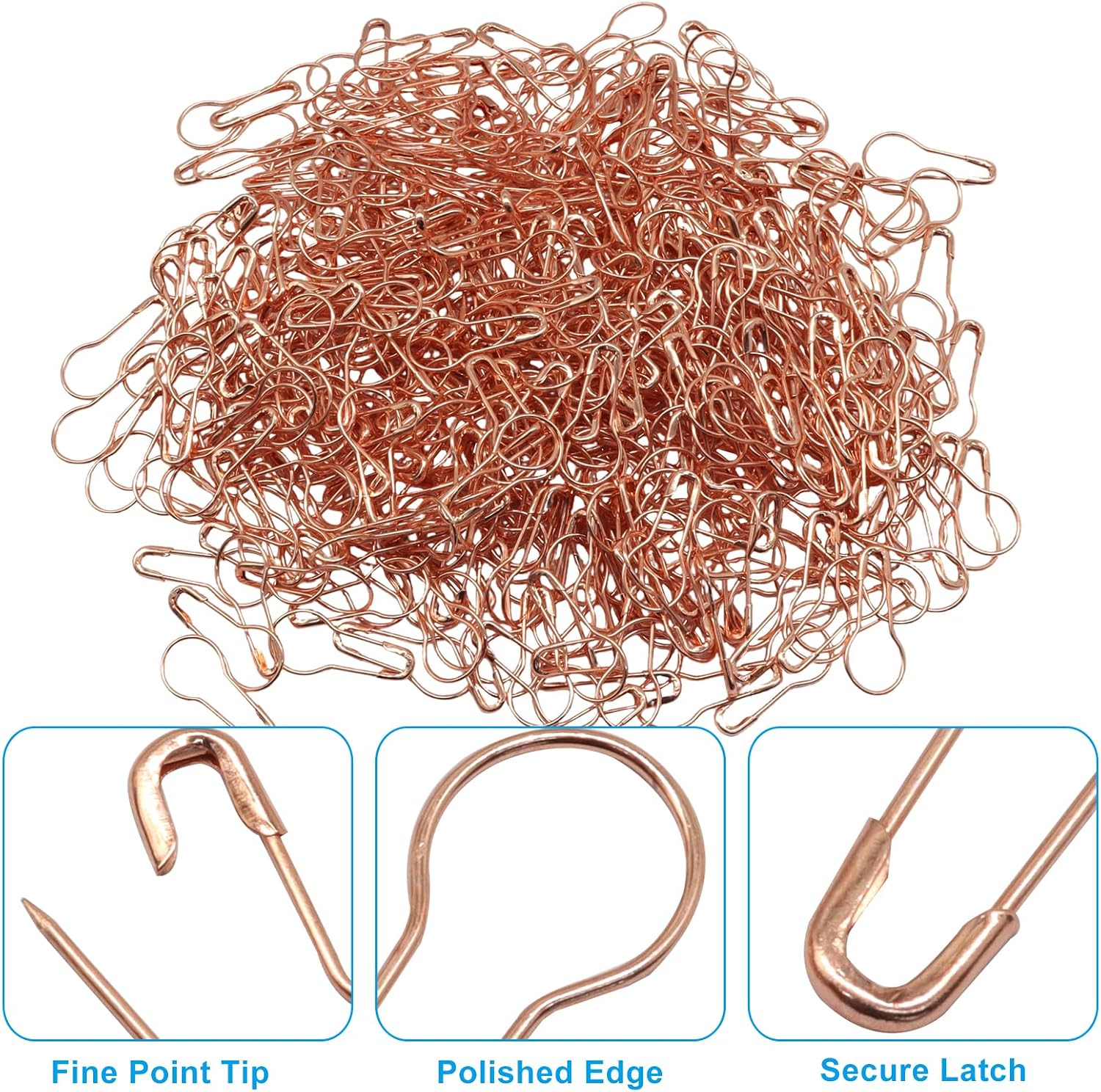 500 Pcs Bulb Pins, 0.87 Inch Small Gourd Safety Pins for Sewing, Knitting Stitch Markers, Clothing Tags & Craft Projects, Includes Storage Box (Rose Gold)