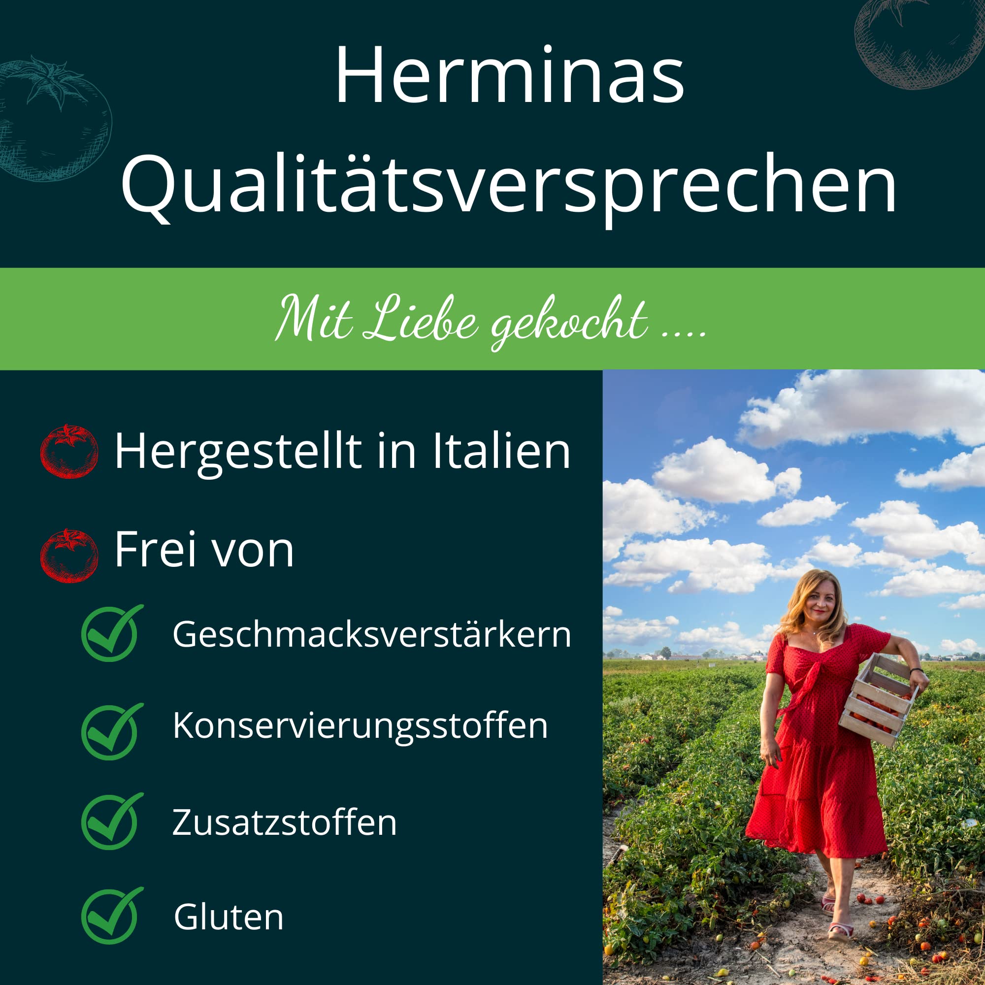 Hermina Salsa Paradiso I FEINKOST PASTASAUCE (Mild) I 6 x 290 g I 100% Natürlich I Tomatensauce direkt aus Italien