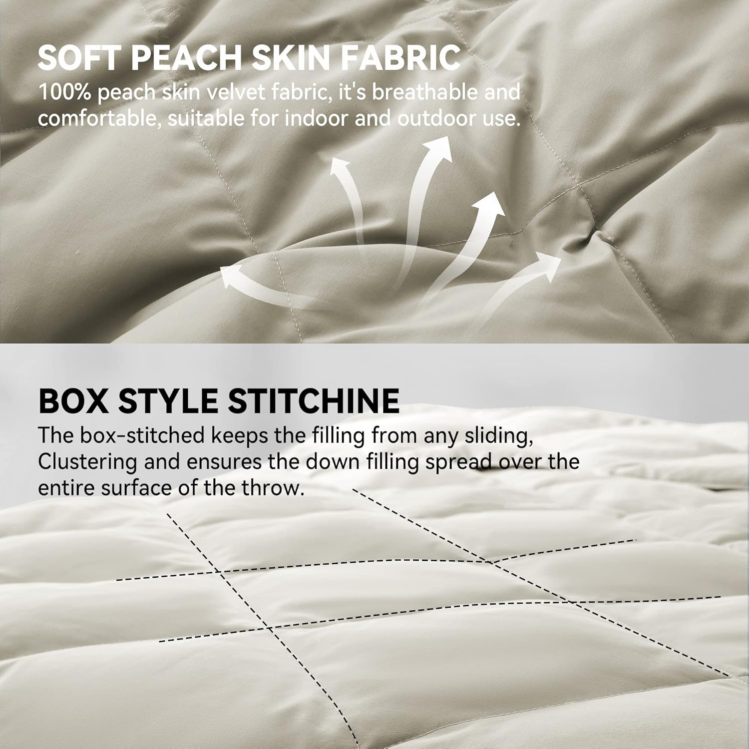 Deodar Natural Down FIiber Throw Blanket for Couch Bed Comforter Sofa Blanket Throw, Outdoor Lightweight Down Comforter Peach Skin Fabric 50"X70" Beige - Image 4