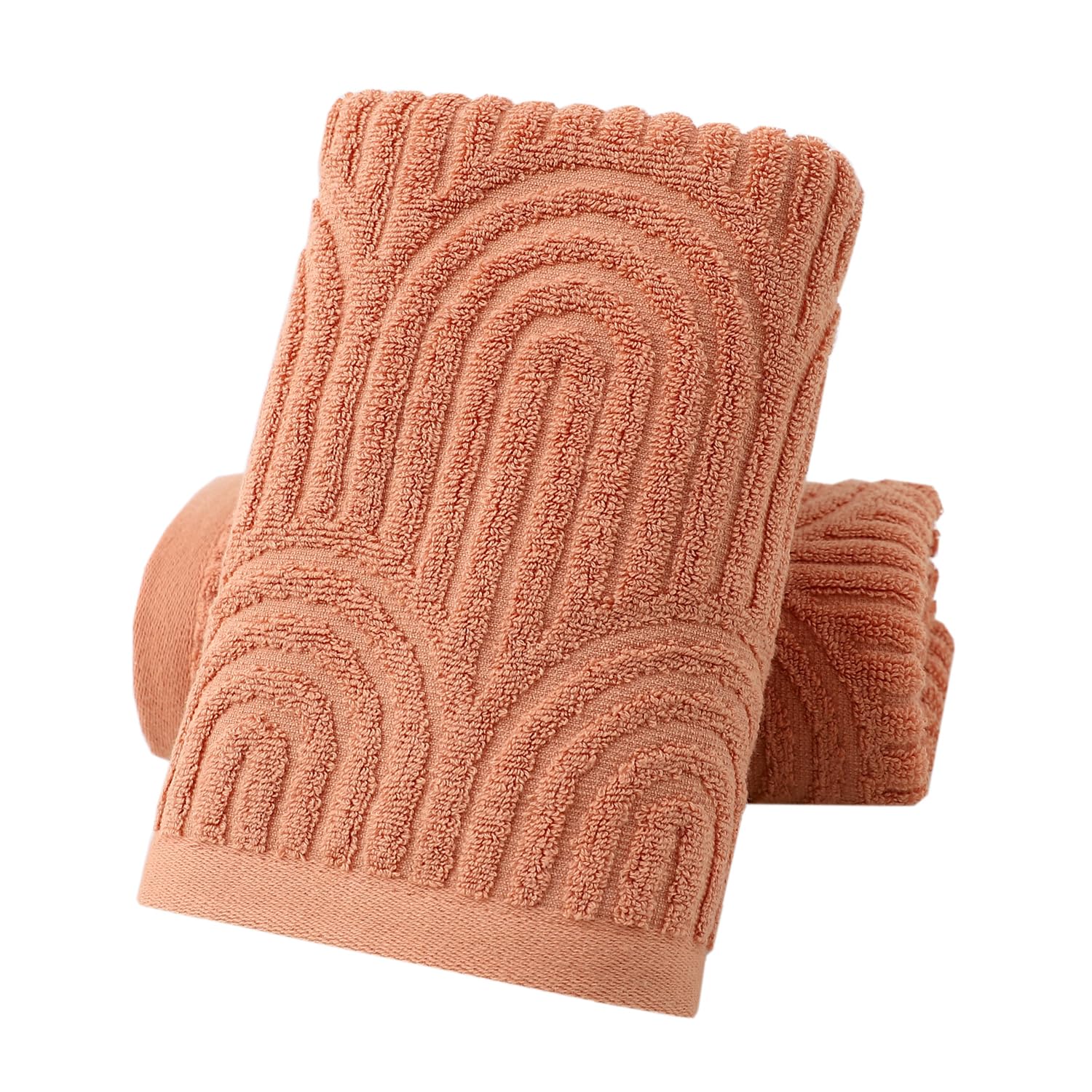 Pidada Hand Towels Set of 2 Striped Pattern 100% Cotton Absorbent Soft Decorative Towel for Bathroom (Burnt Orange)
