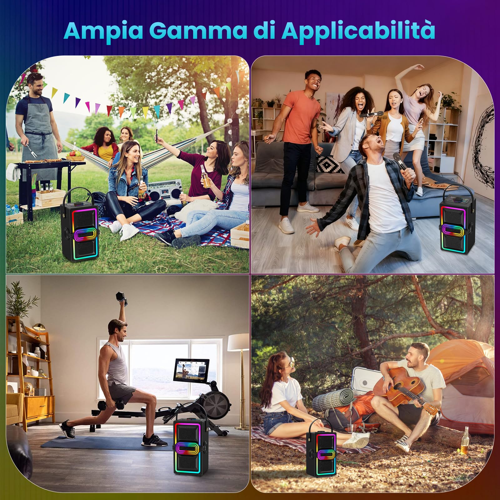 Altoparlante Bluetooth Wireless, 120 W di picco wireless TWS cassa bluetooth, altoparlanti portatili per feste all'aperto con subwoofer, bassi profondi, 6 luci LED colorate (Nero)