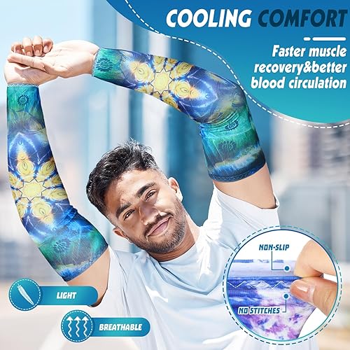 Miniatura 4 de 8 pares de mangas de jardinería deportivas mandalas para mujeres y hombres, protección solar UV, mangas de enfriamiento, protección de brazo para