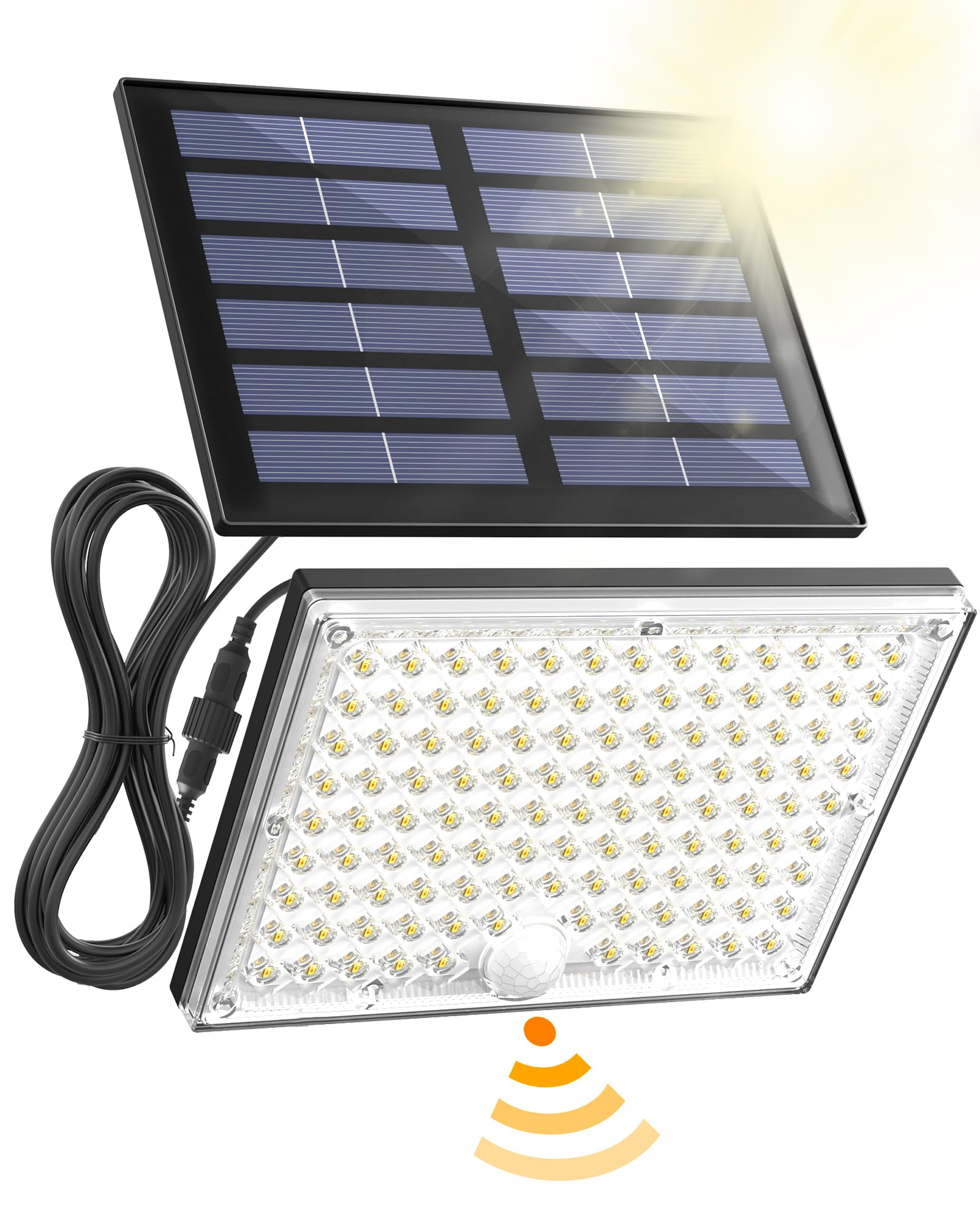 RIXGLEAM Solarlampen für Außen mit Bewegungsmelder mit Linse,IP65 Wasserdichte Solarleuchte mit 5m Kabel, 3 Modi, Solarleuchten für Außen für Garten, Terrasse, Veranda, Garage, 1 Stück