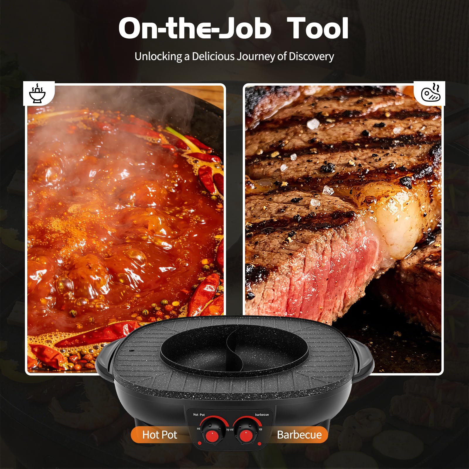 2 in 1 Hot Pot Küche Multifunktions BBQ Elektro Hotpot Ofen Rauchfreie Grillpfanne Grillmaschine (2000W+2000W)
