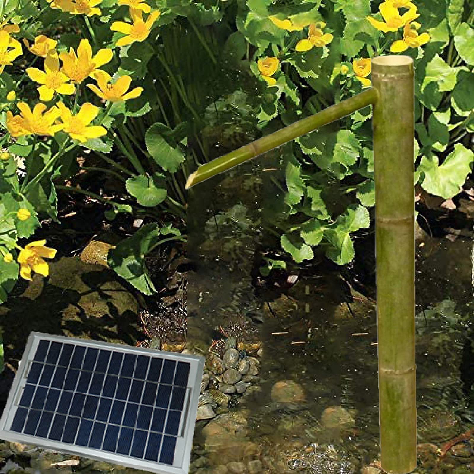 OTQEFTN Garden Fountain Solar Water Fountain, Bamboo Fountain Water, Bamboo Water Feature Fountain, Outdoor Japanese Garden Feature Desktop Fountain Home Decor