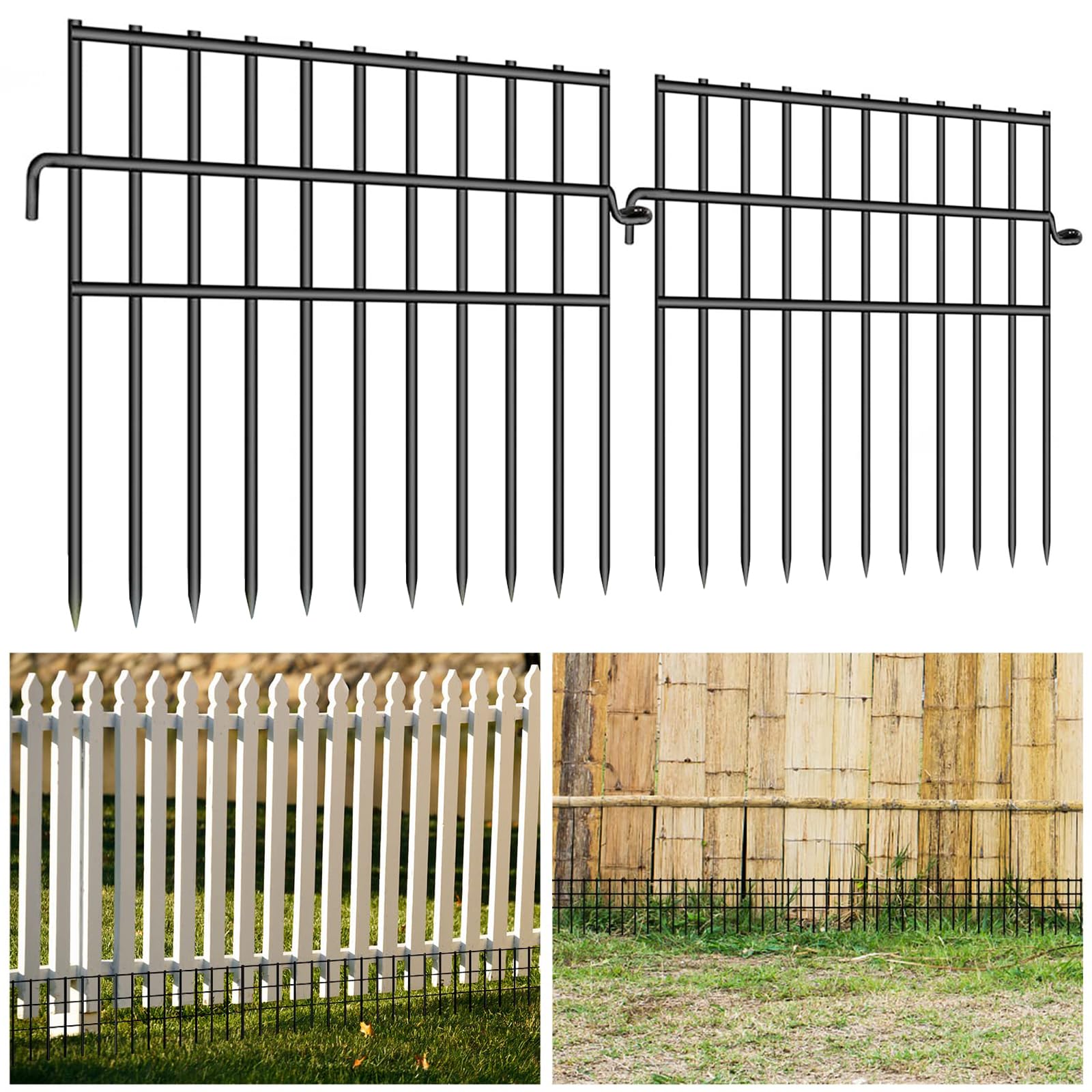 25 Stück Metall Gartenzaun Dekorativer, Steckzaun für Hunde | 825CM(L) X 43CM(H) Garten Metallzaun Zaunelemente, Tier-Absperrzaun, Zaun für Hunde