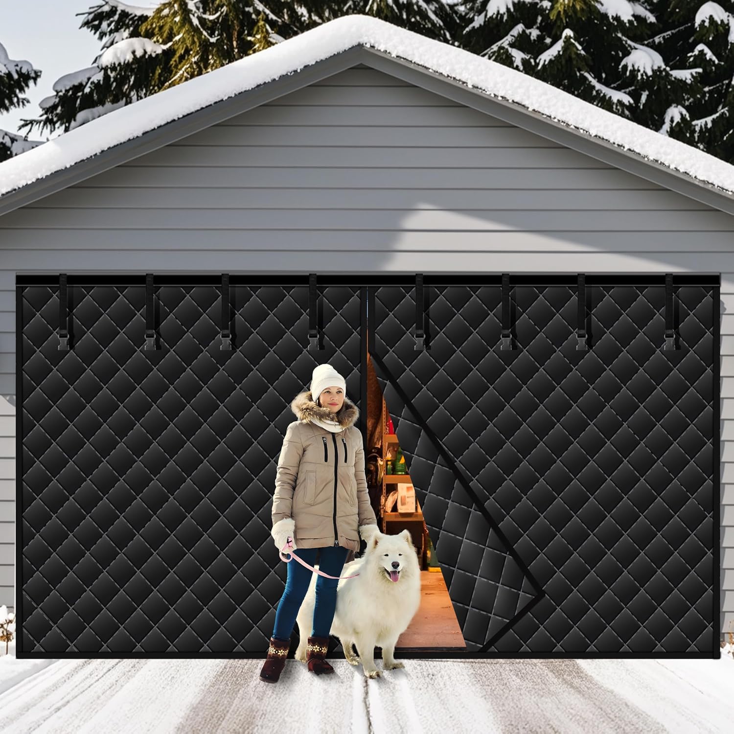 Garage Door Screen for Winter,16x7Ft Roll Up Garage Door Insulation Kit, Thickening Heavy Duty Thermal Garage Door Cover for Heat Insulation to Keep Warm in Winter Waterproof Windproof Soundproof