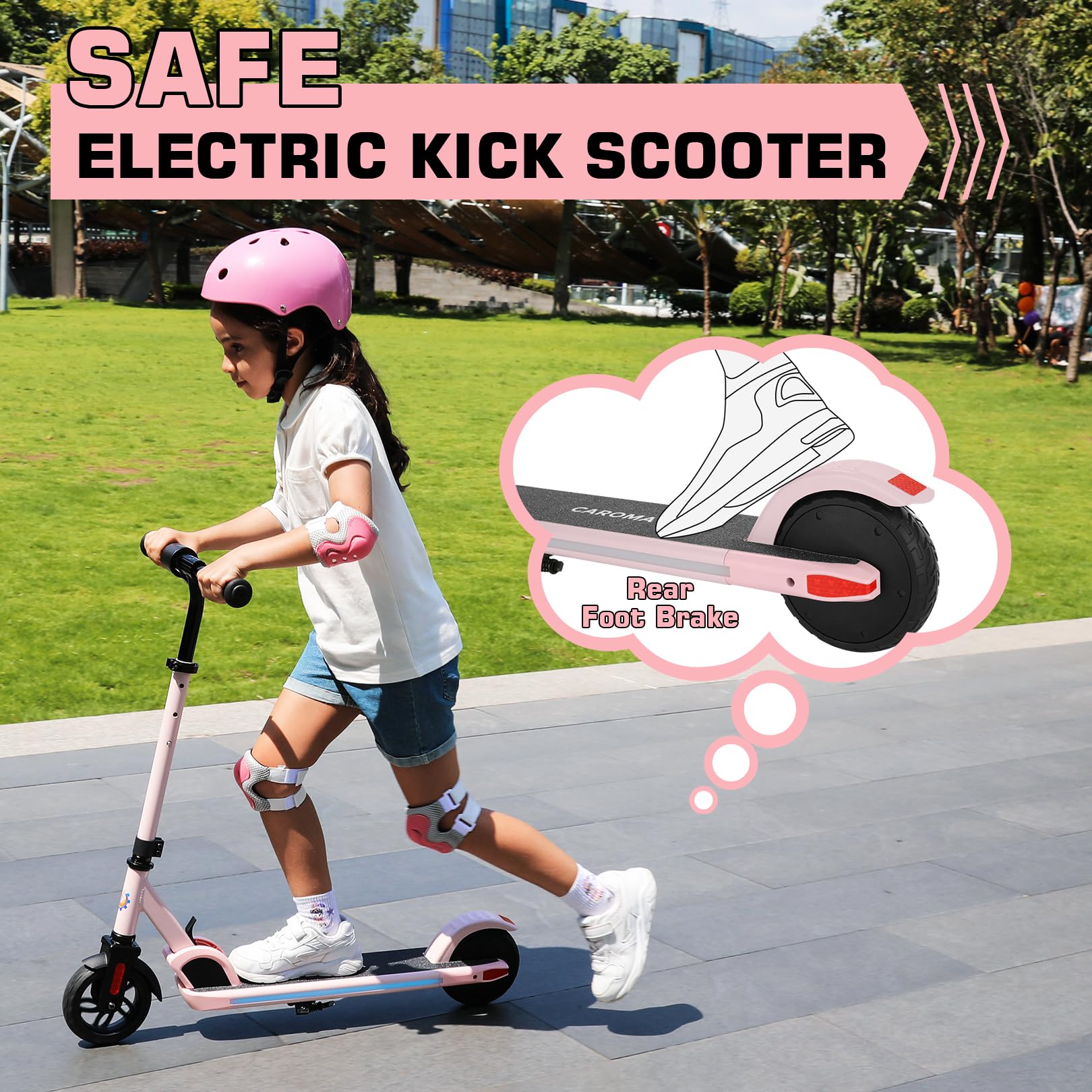 Caroma Scooter elettrico per bambini dai 6 ai 14 anni, motore da 150 W, 16 km/h, scooter elettrico per bambini, velocità e altezza regolabili, luci colorate, display LED