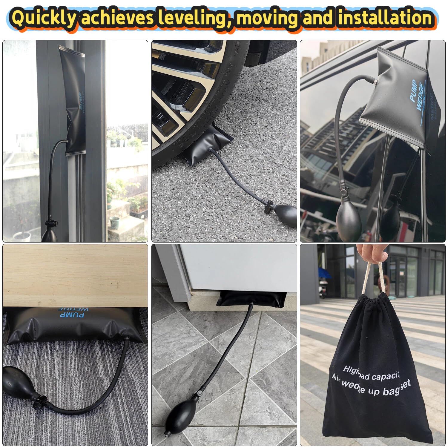 6PCS Montagekissen Set Luftkissenheber Hebekissen Air Pump Wedge Luftkeil Aufpumpen Air Pump Wedge Pumpkissen Montagehilfe Spreizkissen Für Fenstern Türen Montage und Haushaltgeräte Nivellierungshlife