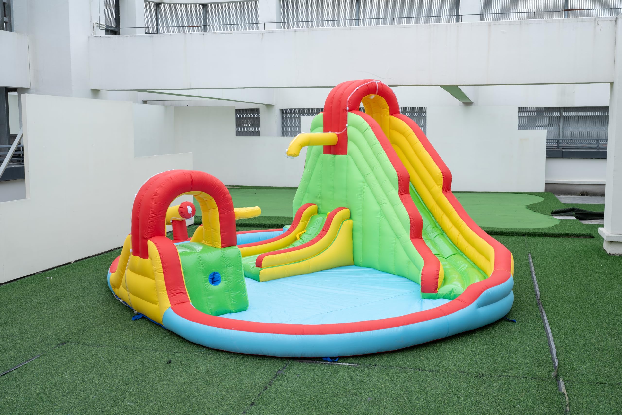 COSTWAY Castillo Hinchable Acuático, Castillo Hinchable para Niños con 3 Toboganes, Piscina de Salpicaduras, Cañón de Agua, Pared de Escalada, Parque Acuatico Infantil, 511 x 400 x 240 cm,sin soplador