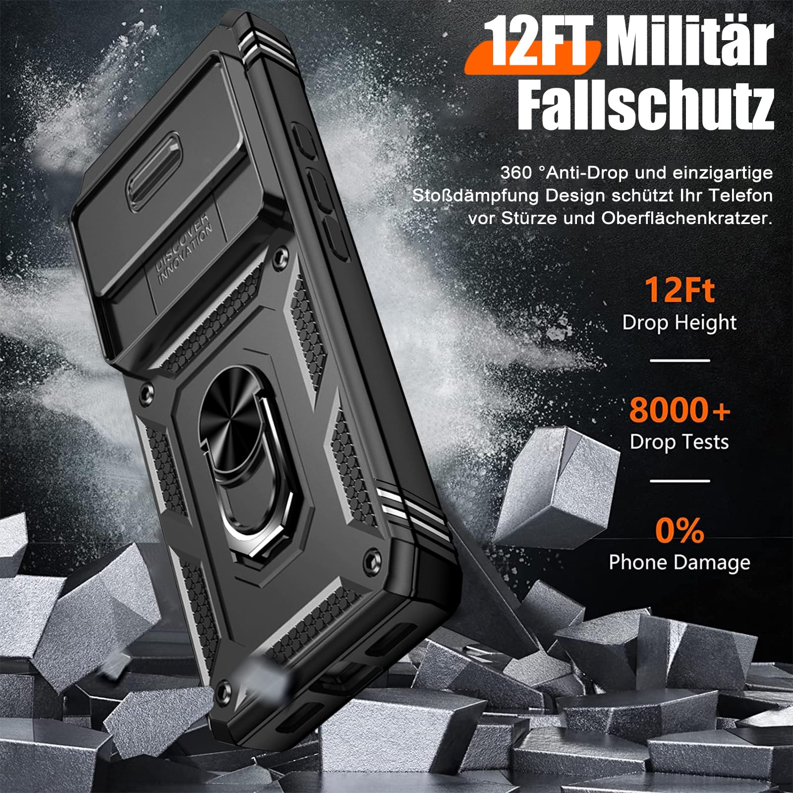 Giyer Handyhülle für iPhone 17 Pro Max Hülle mit Schutzfolie, Panzerhülle Case mit Kameraschutz 360° Metall Ring Ständer Stoßfest Bumper Schutzhülle für iPhone 17 Pro Max 5G Cover Tache (Schwarz)