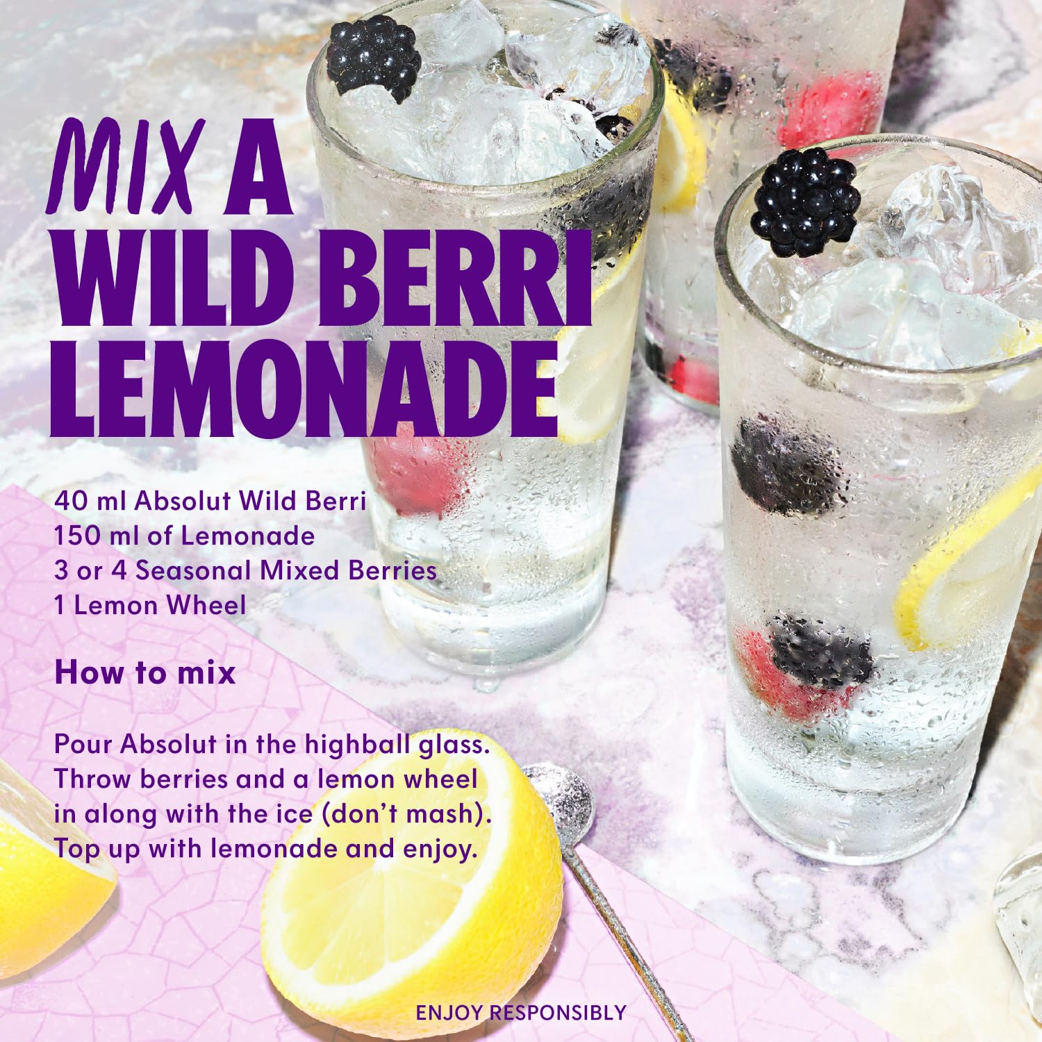 Absolut Vodka Wild Berri, Wodka mit fruchtig-intensivem Wildberry-Geschmack und ohne zusätzlichen Zucker, für Cocktails und Longdrinks, 38 Prozent Volumen, 1 x 1L