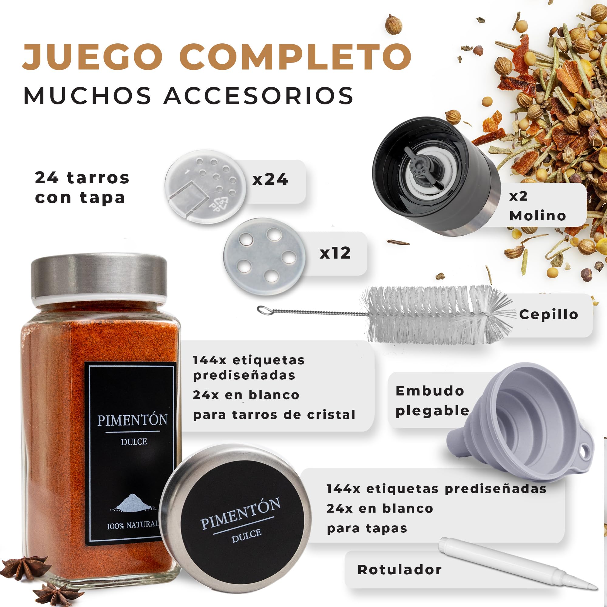comforder Spice Jars ES pots à épices (couvercle en métal)