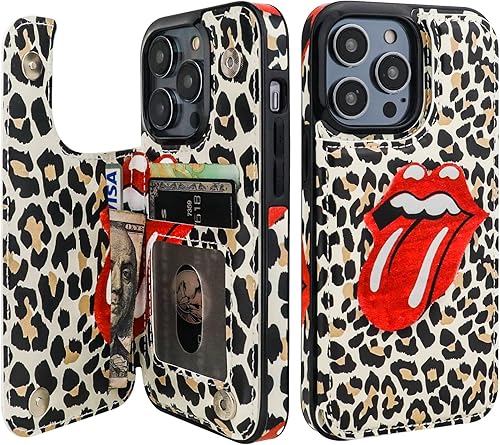 Miniatura 20 de HAOPINSH Funda tipo cartera para iPhone 14 Pro con tarjetero, patrón de flores pálidas en la parte trasera, de piel sintética, con ranuras