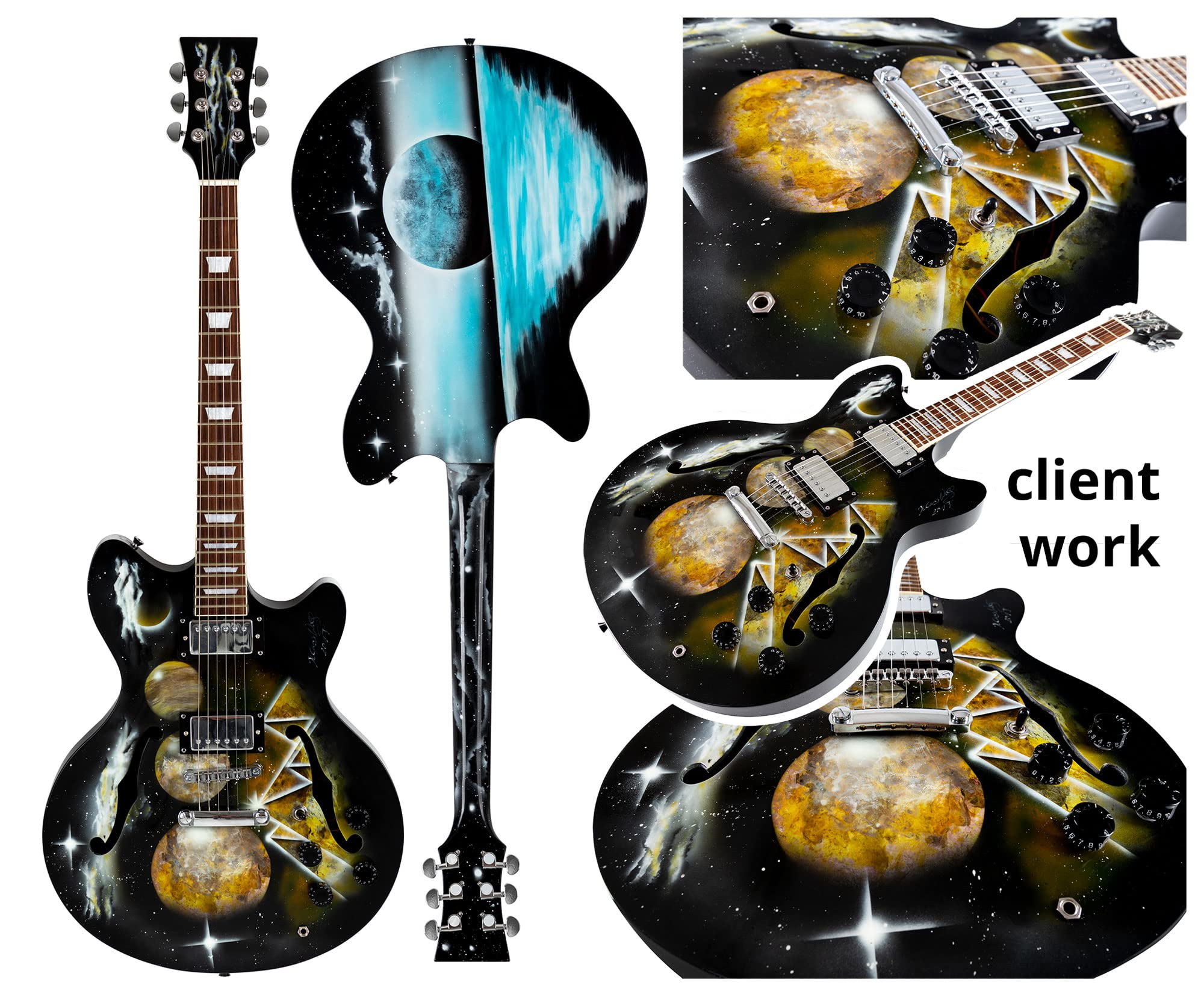 Kit Chitarra Elettrica Rocktile HB-Style, Semiacustica con sustainblock | Kit per chitarra elettrica 'do-it-yourself', Corpo: paulownia, Manico: acero da incollare, Tastiera: palissandro, 2 f-holes