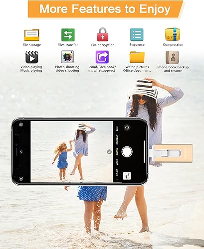 Miniatura 4 de GNASEET Unidad flash USB de 256 GB para teléfono y almohadilla, memoria USB externa de alta velocidad para guardar más fotos y videos (dorado, 256