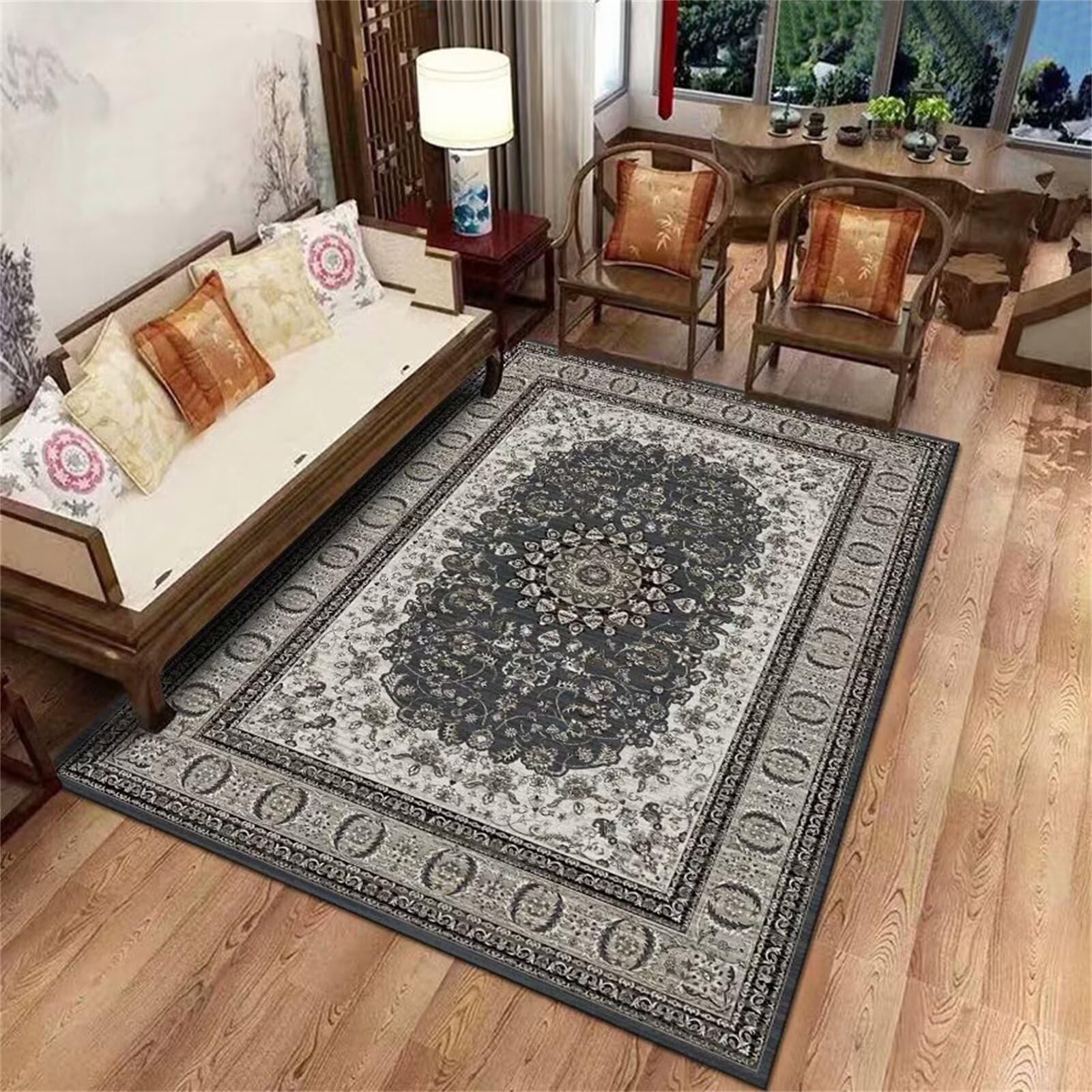 Tapis moderne gris 180 x 240 cm grand tapis de sol salon et table basse