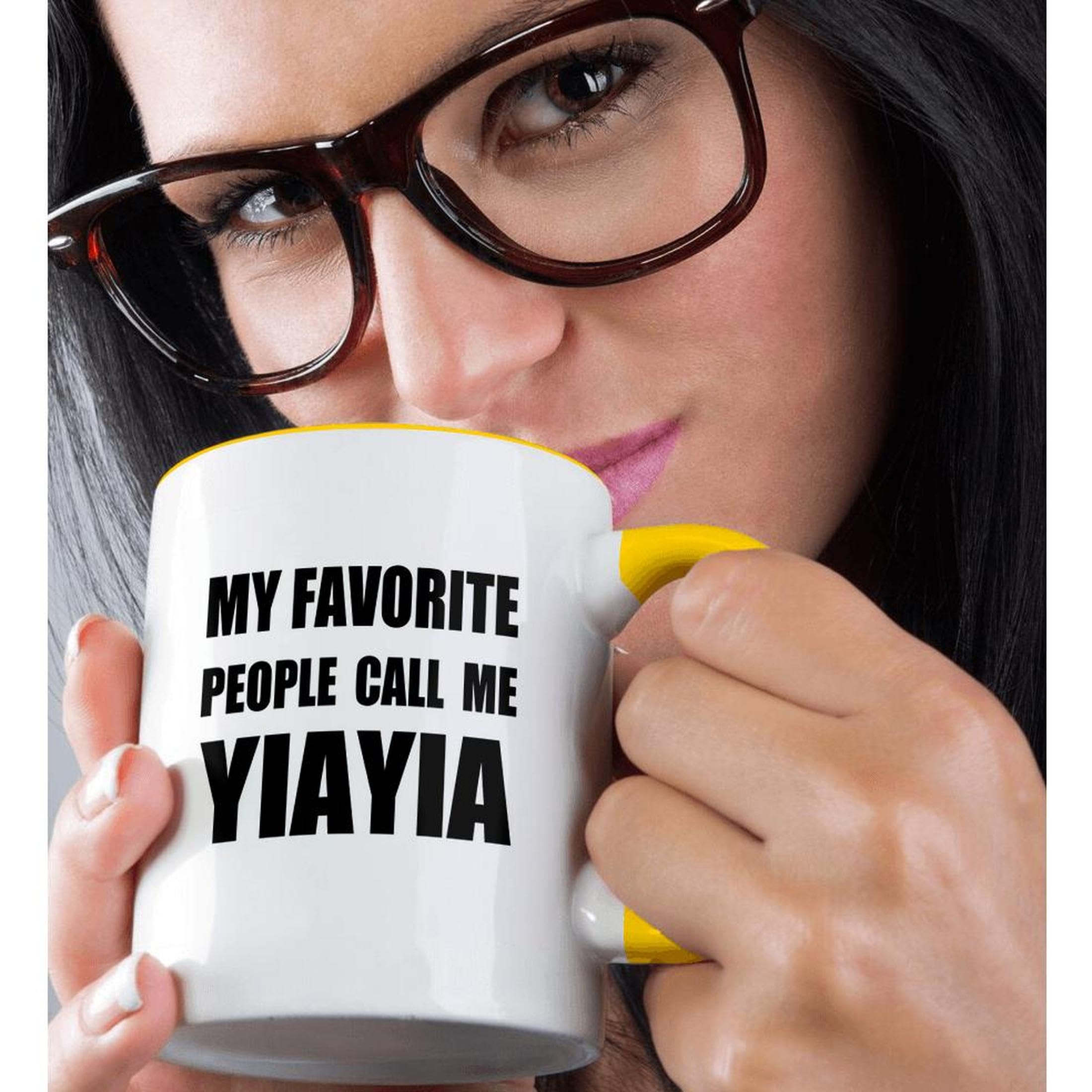 3dRose My Favorite People Call Me YiaYia - fun black text design for grandma 11oz Two-Tone Yellow Mug